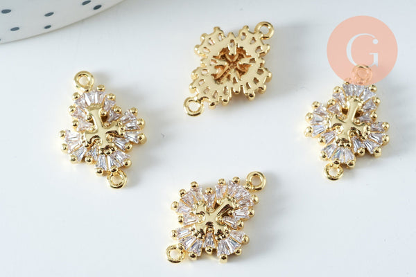 Pendentif connecteur laiton doré 18k cristal 20mm,sans nickel,cadeau anniversaire pendentif religieux, x1 (G6354)