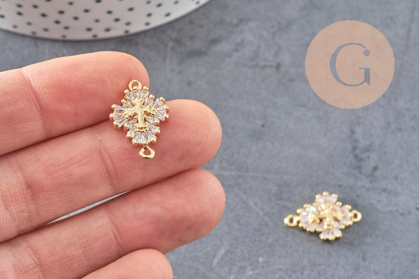 Pendentif connecteur laiton doré 18k cristal 20mm,sans nickel,cadeau anniversaire pendentif religieux, x1 (G6354)