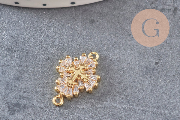 Pendentif connecteur laiton doré 18k cristal 20mm,sans nickel,cadeau anniversaire pendentif religieux, x1 (G6354)