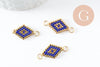 Pendentif connecteur losange rocaille MIYUKI TOHO bleu or,pendentif verre pour création bijoux, 18x12mm,x1 G4028