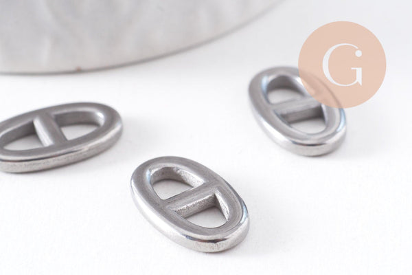 Pendentif connecteur maille marine acier 304 inoxydable platine 17.5mm, x1 (G10375)