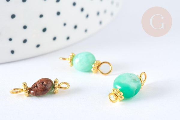 Pendentif connecteur nugget jade Australie naturel laiton doré 17~19mm, pendentif bijoux pierre, x1 G7218