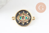 Pendentif connecteur oeil cristal zircon émail coloré,pendentif en laiton doré porte-bonheur contre mauvais oeil 20mm, x1 (G3575)