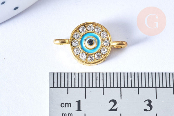 Pendentif connecteur oeil porte-bonheur zamac doré cristal 21mm,pendentif oeil protecteur,x1 G6986