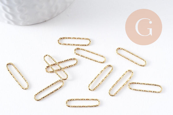 Pendentif connecteur ovale acier 304 inoxydable doré IP 18K texturé 20mm, x2 (G10374)