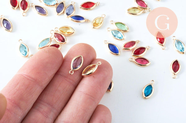 Pendentif connecteur ovale doré cristal 14.5mm,pendentif cristal coloré, x1 (G6391)