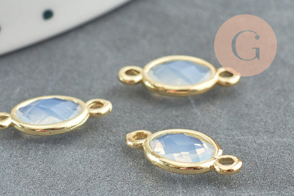 Pendentif connecteur ovale en cristal opalite laiton doré 15mm, x1 (G4675)