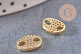 Pendentif connecteur ovale laiton doré 18k cristal 10.5mm, x1 (G5241)