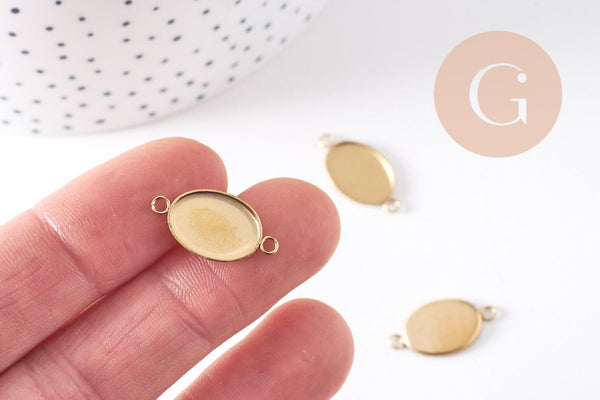 Pendentif connecteur ovale support cabochon 14x10mm acier 304 inoxydable IP, x2 (G10292)