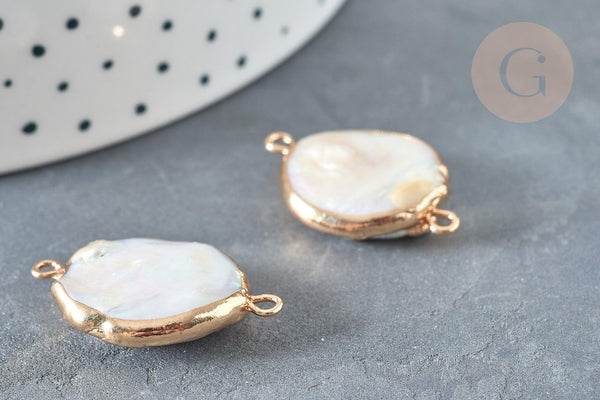 Pendentif connecteur perle eau douce naturelle fer doré 22-32mm, x1 (G7350)