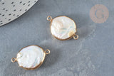Pendentif connecteur perle eau douce naturelle fer doré 22-32mm, x1 (G7350)