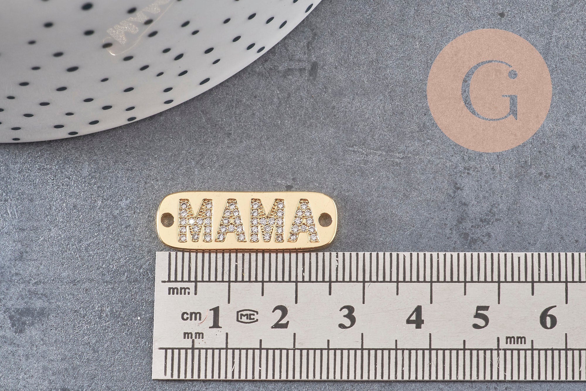Pendentif connecteur plaque MAMA laiton doré 18k cristal,pendentif amour, Pendentif zircon,27mm, x1 (G2829)