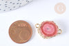 Pendentif connecteur plat rond quartz teinté rose laiton doré 24,5-33mm, pierre, x1 (G8042)