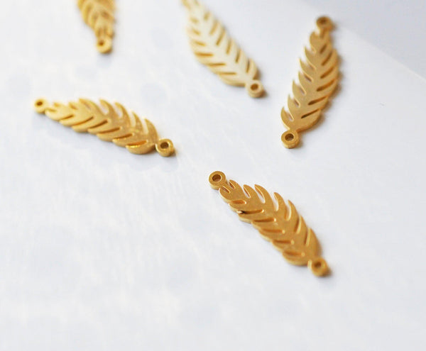 Pendentif connecteur plume acier 201 doré inoxydable, création bijou doré, 22mm, x1 (G4833)