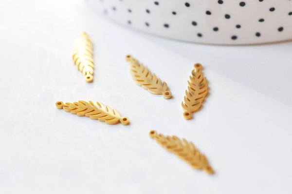 Pendentif connecteur plume acier 201 doré inoxydable, création bijou doré, 22mm, x1 (G4833)