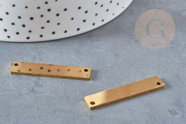 Pendentif connecteur rectangle acier doré 9mm, x1 (G4554)