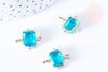 Pendentif connecteur rectangle cristal bleu transparent laiton doré 17.5mm, pendentif création bijoux, x1 (G6723)