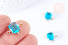 Pendentif connecteur rectangle cristal bleu transparent laiton doré 17.5mm, pendentif création bijoux, x1 (G6723)