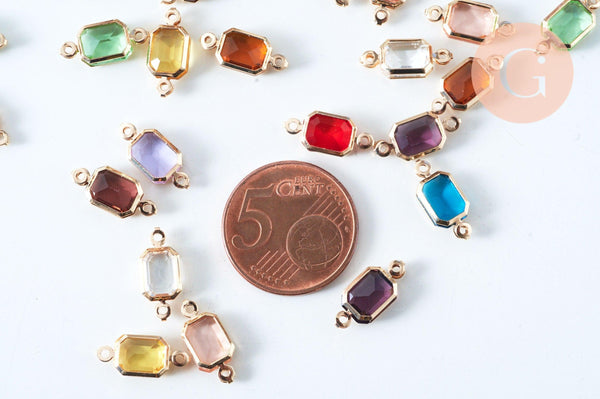 Pendentif connecteur rectangle doré cristal 14.5mm,pendentif cristal coloré, x1 (G6393)