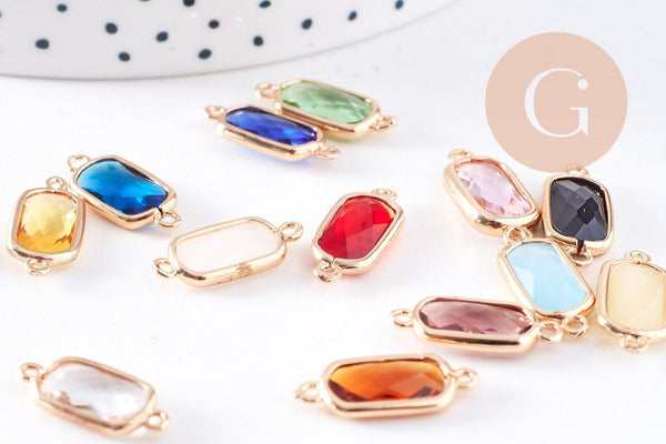 Pendentif connecteur rectangle doré cristal laiton doré 19mm, x1 (G6587)