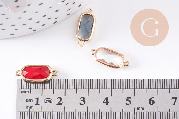 Pendentif connecteur rectangle doré cristal laiton doré 19mm, x1 (G6587)