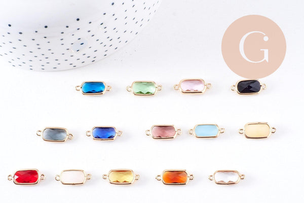 Pendentif connecteur rectangle doré cristal laiton doré 19mm, x1 (G6587)