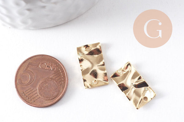 Pendentif connecteur rectangle froissé laiton doré 24K 17mm, x2 (G10383)