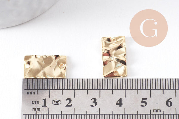 Pendentif connecteur rectangle froissé laiton doré 24K 17mm, x2 (G10383)