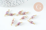 Pendentif connecteur rectangle verre facetté violet bleu irisé laiton doré 15.5mm, x5 (G10730)