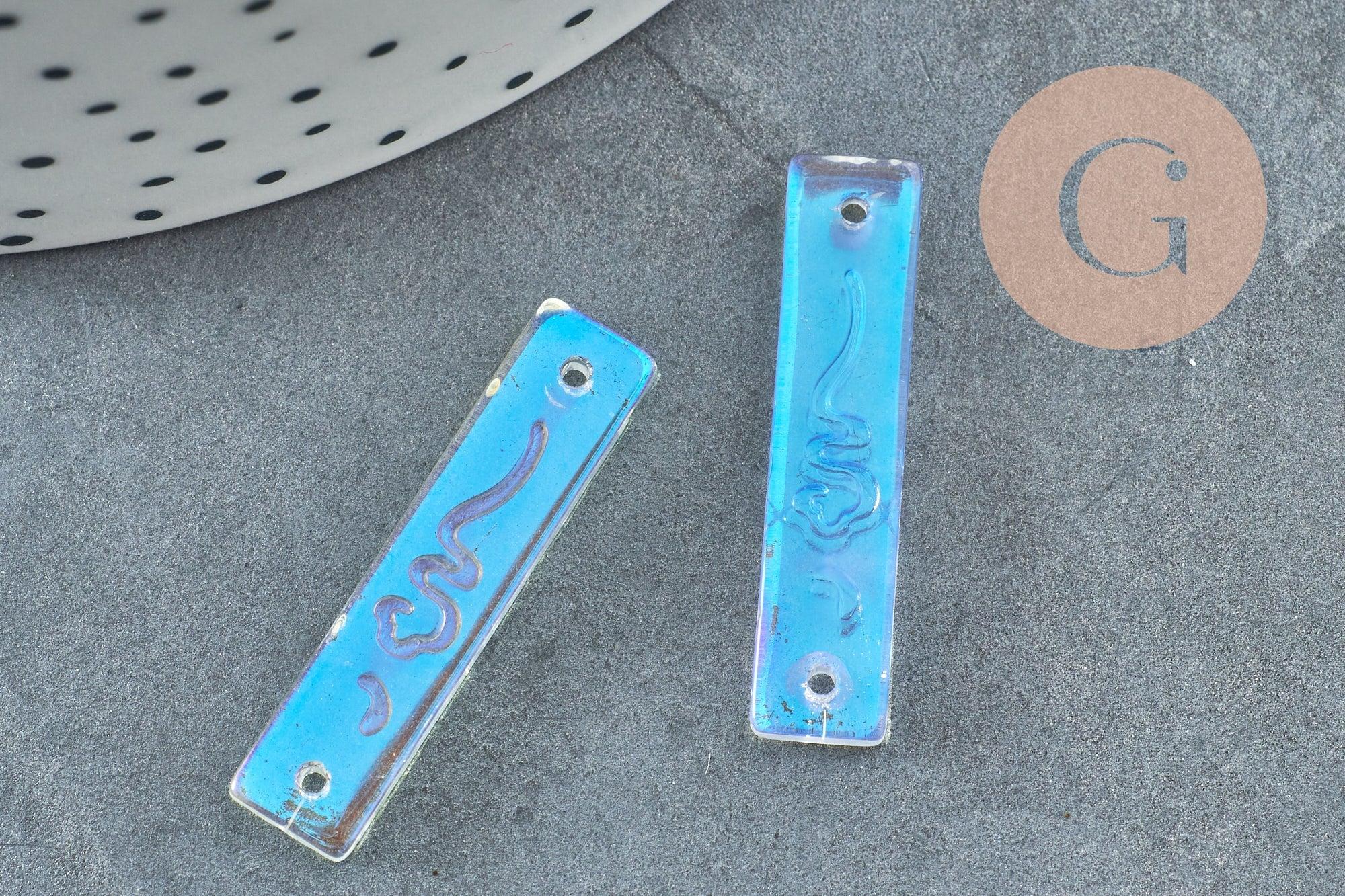 Pendentif connecteur rectangle verre transparent irisé,pendentif verre, 30mm, x2 (G4144)