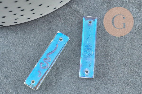 Pendentif connecteur rectangle verre transparent irisé,pendentif verre, 30mm, x2 (G4144)