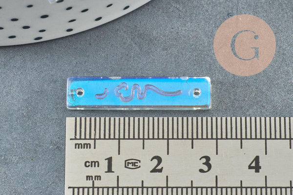 Pendentif connecteur rectangle verre transparent irisé,pendentif verre, 30mm, x2 (G4144)
