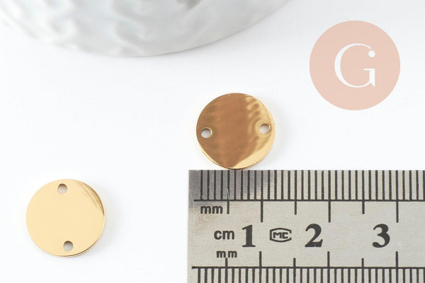 Pendentif connecteur rond acier 201 inoxydable doré 12mm finition Miroir, x1 (G10185)