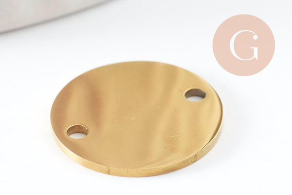 Pendentif connecteur rond acier 201 inoxydable doré 16mm finition Miroir, x1 (G10006)