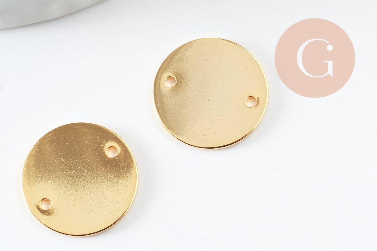 Pendentif connecteur rond acier 201 inoxydable doré 16mm, x1 (G10183)