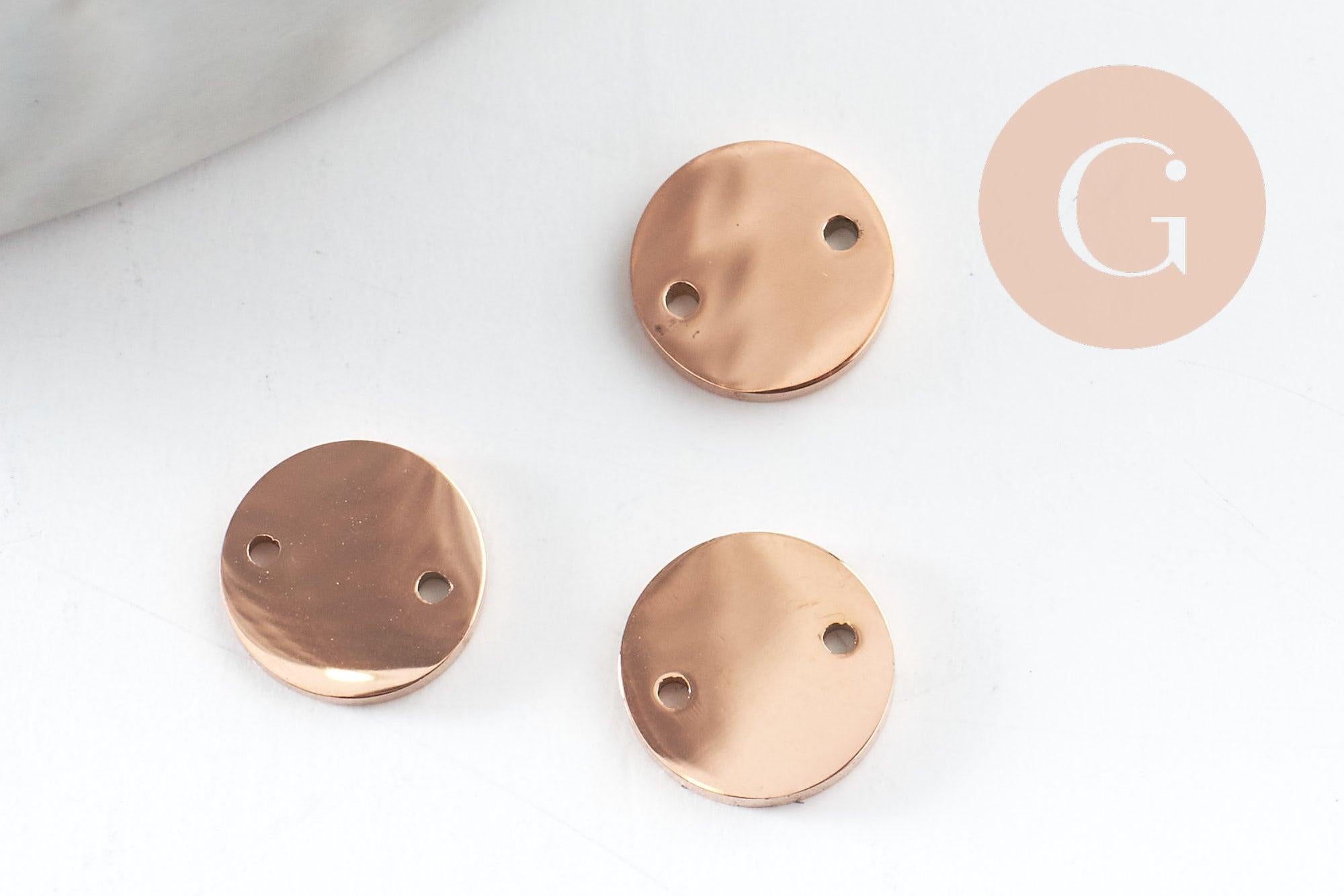 Pendentif connecteur rond acier 304 inoxydable or rose PVD 7mm, x1 (G9584)