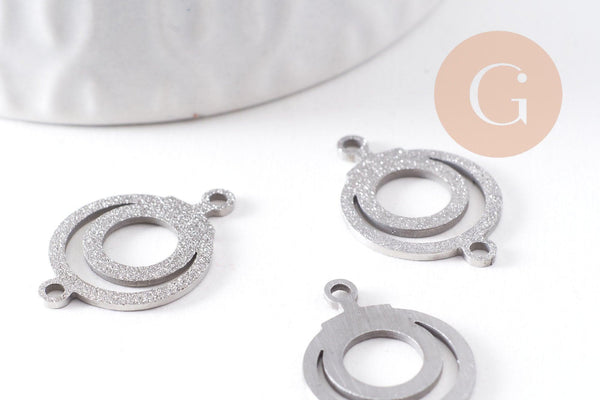 Pendentif connecteur rond en acier 201 inoxydable platine 19mm, x2 (G10379)