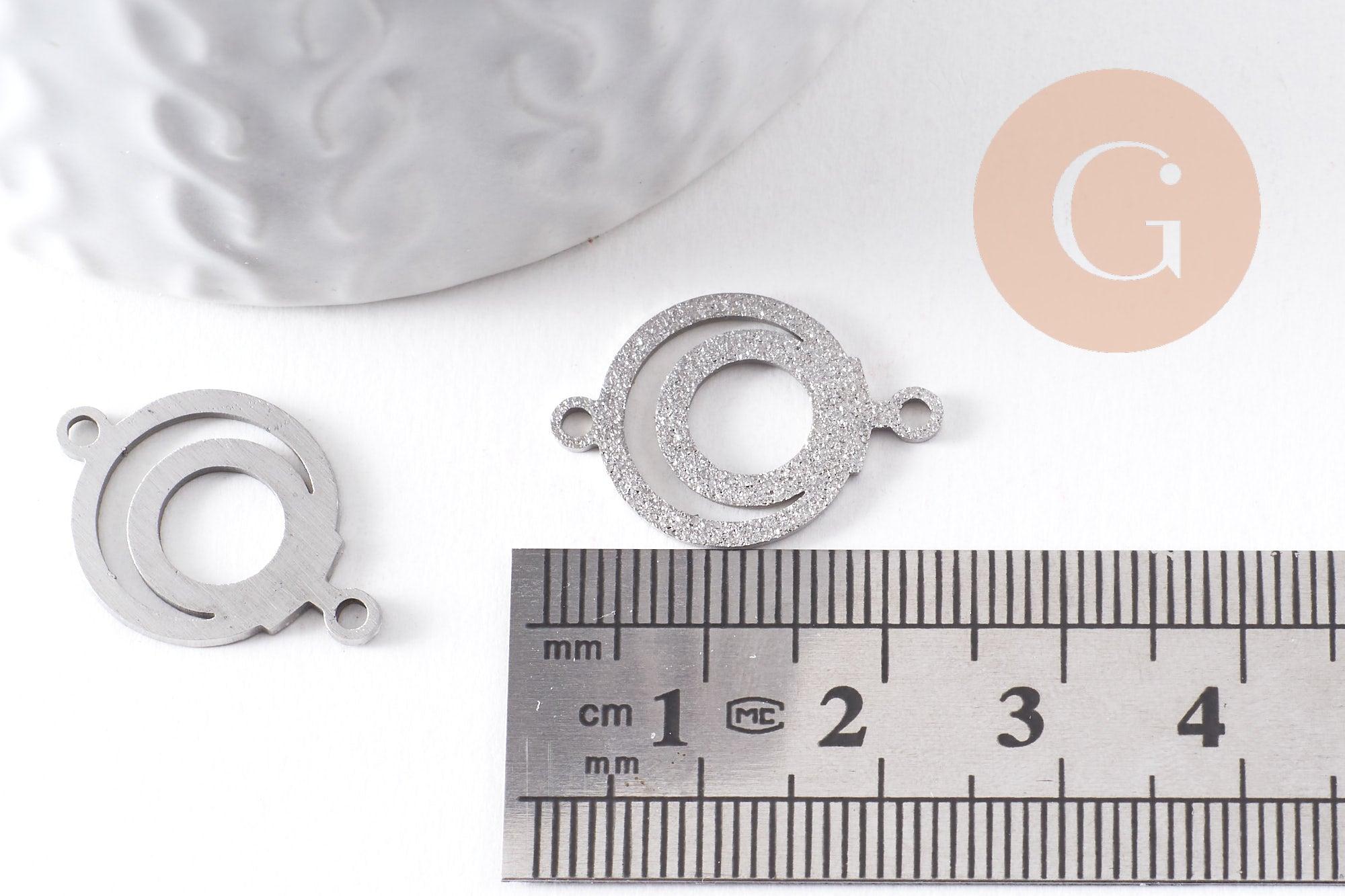 Pendentif connecteur rond en acier 201 inoxydable platine 19mm, x2 (G10379)