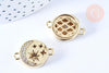 Pendentif connecteur rond étoiles laiton doré 18K zircon 24.5mm,pendentif doré avec cristaux pour création bijoux, x1 (G6646)