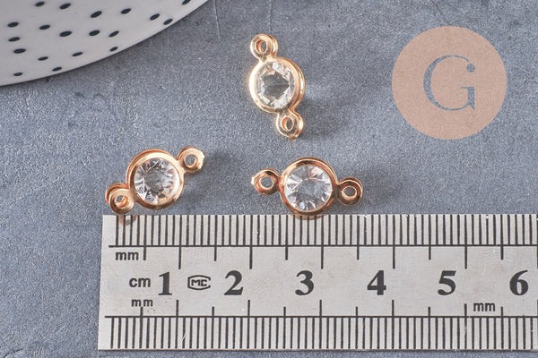 Pendentif connecteur rond fer doré Cristal transparent 15mm, x10 (G4120)