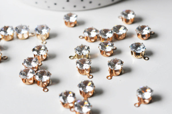 Pendentif connecteur rond laiton doré Cristal transparent,création bijou cristal et or,10mm, x 2 G4022