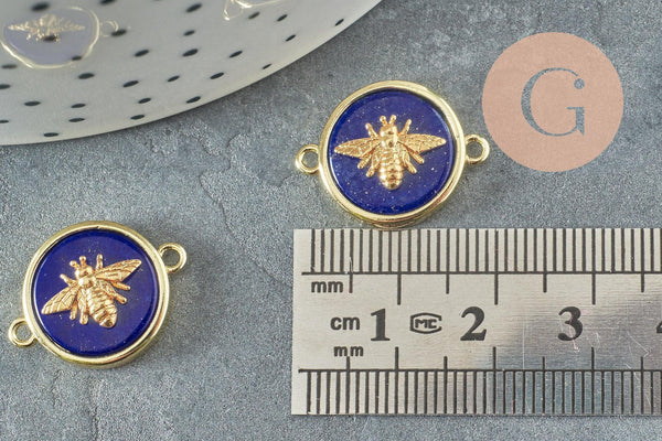 Pendentif connecteur rond ou ovale lapis abeille, un pendentif pour la creation de bijoux pierre naturelle,21.5mm, x1 G6267