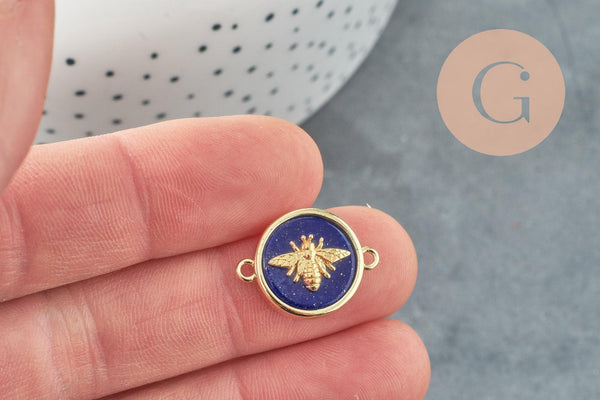 Pendentif connecteur rond ou ovale lapis abeille, un pendentif pour la creation de bijoux pierre naturelle,21.5mm, x1 G6267