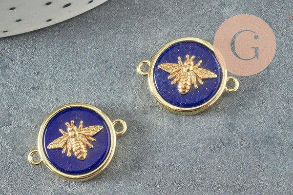 Pendentif connecteur rond ou ovale lapis abeille, un pendentif pour la creation de bijoux pierre naturelle,21.5mm, x1 G6267