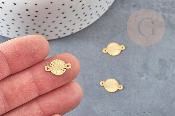 Pendentif connecteur rond strié acier 201 inoxydable doré 15mm,creation de bijoux en acier inoxydable, x5 G4839