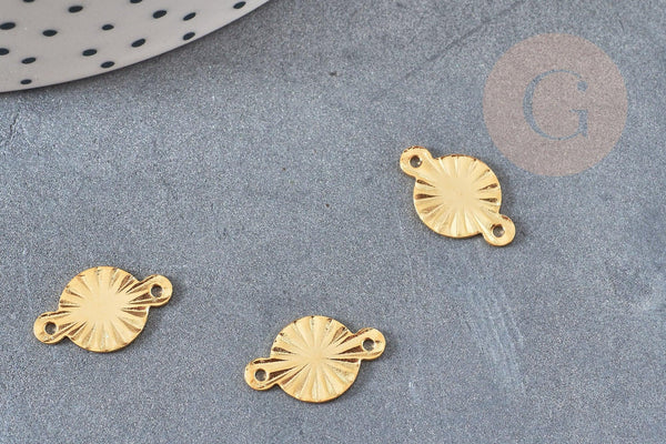 Pendentif connecteur rond strié acier 201 inoxydable doré 15mm,creation de bijoux en acier inoxydable, x5 G4839