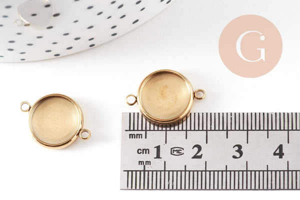 Pendentif connecteur rond support cabochon 12mm acier 304 inoxydable IP, x1 (G10803)