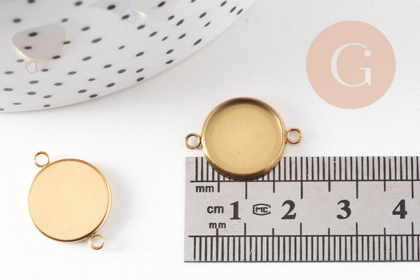 Pendentif connecteur rond support cabochon 14mm acier 304 inoxydable IP, x1 (G10805)