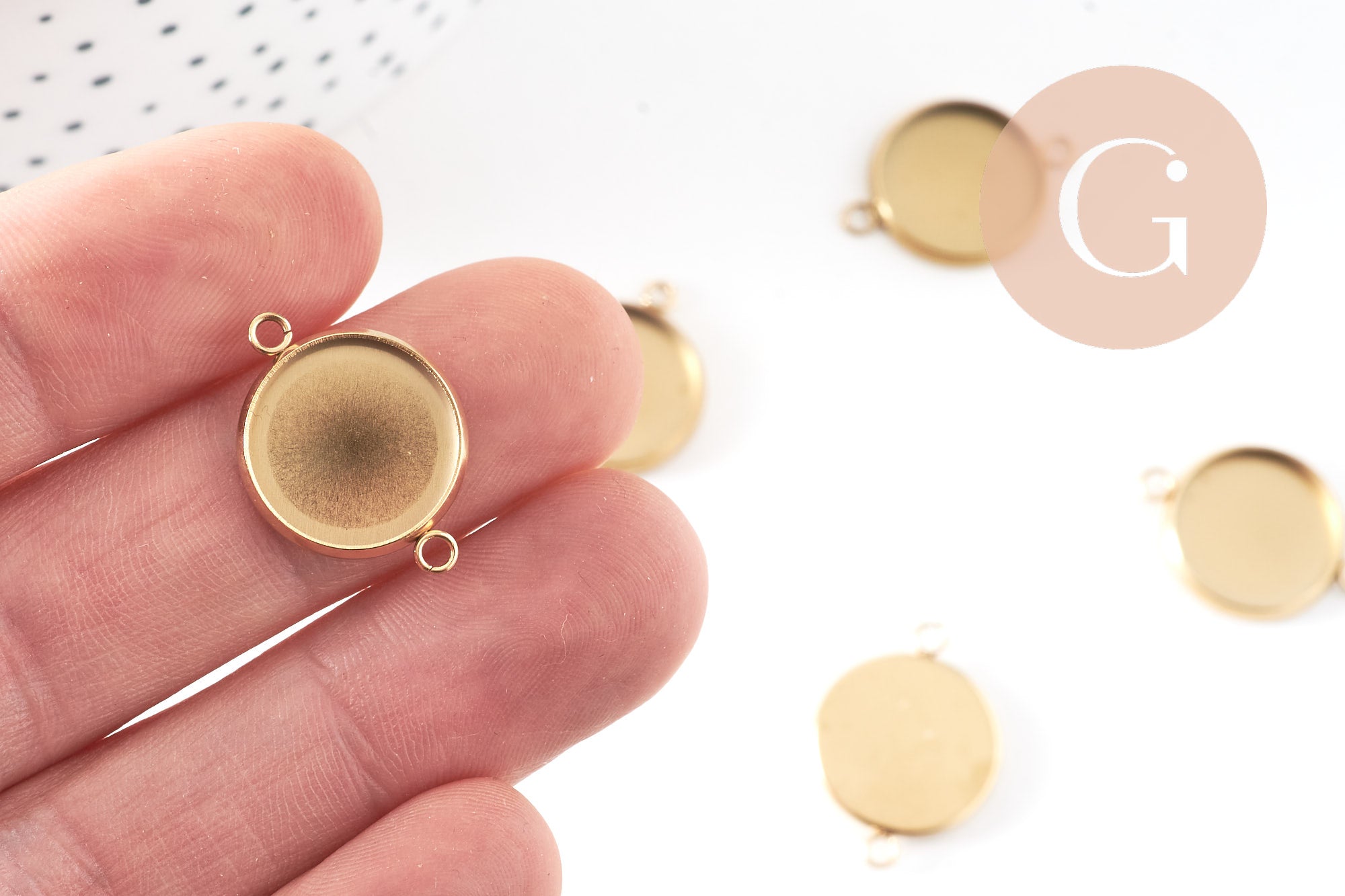 Pendentif connecteur rond support cabochon 14mm acier 304 inoxydable IP, x1 (G10805)