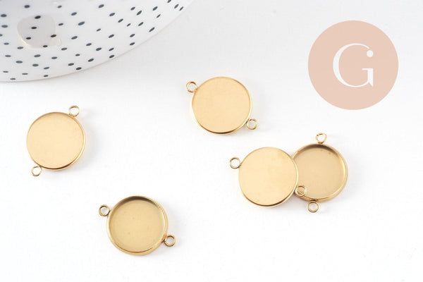 Pendentif connecteur rond support cabochon 14mm acier 304 inoxydable IP, x1 (G10805)